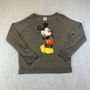 Disney Shirt Womens Medium Gray Long Sleeve Lightweight Mickey Mouse Graphic